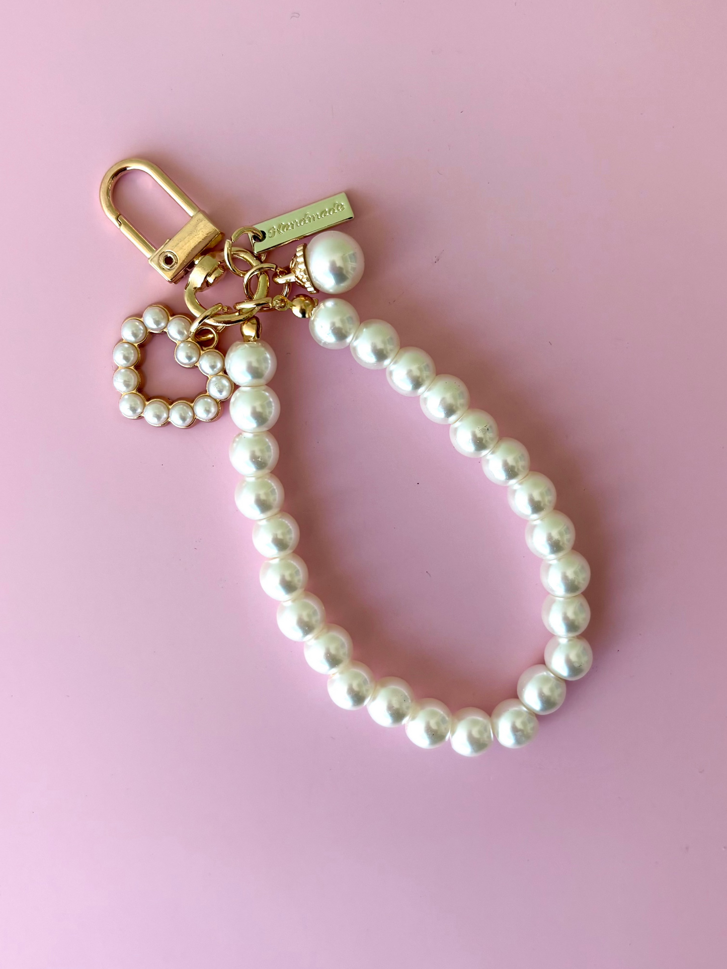 Pearl Heart Phone Key Chain