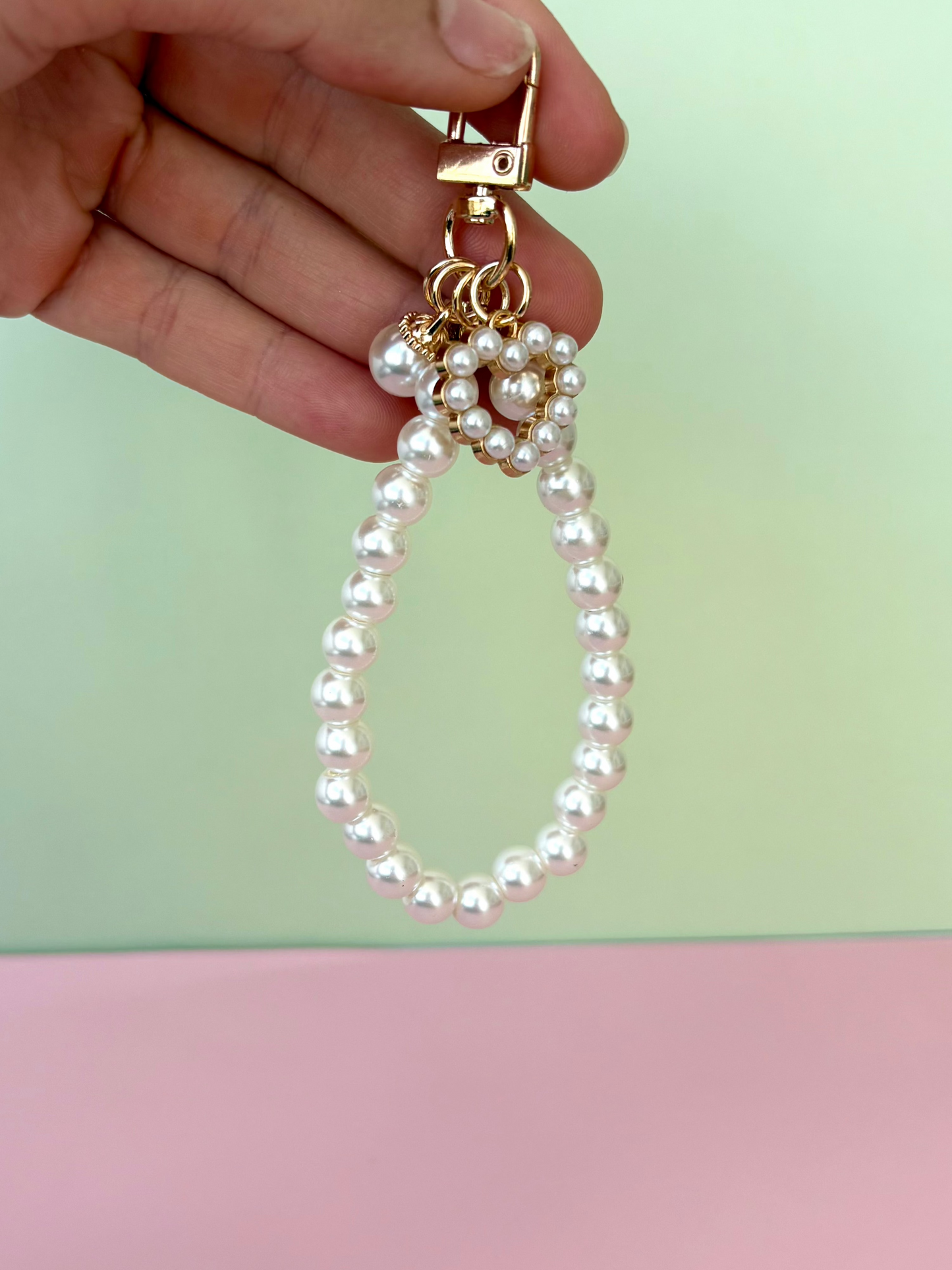 Pearl Heart Phone Key Chain