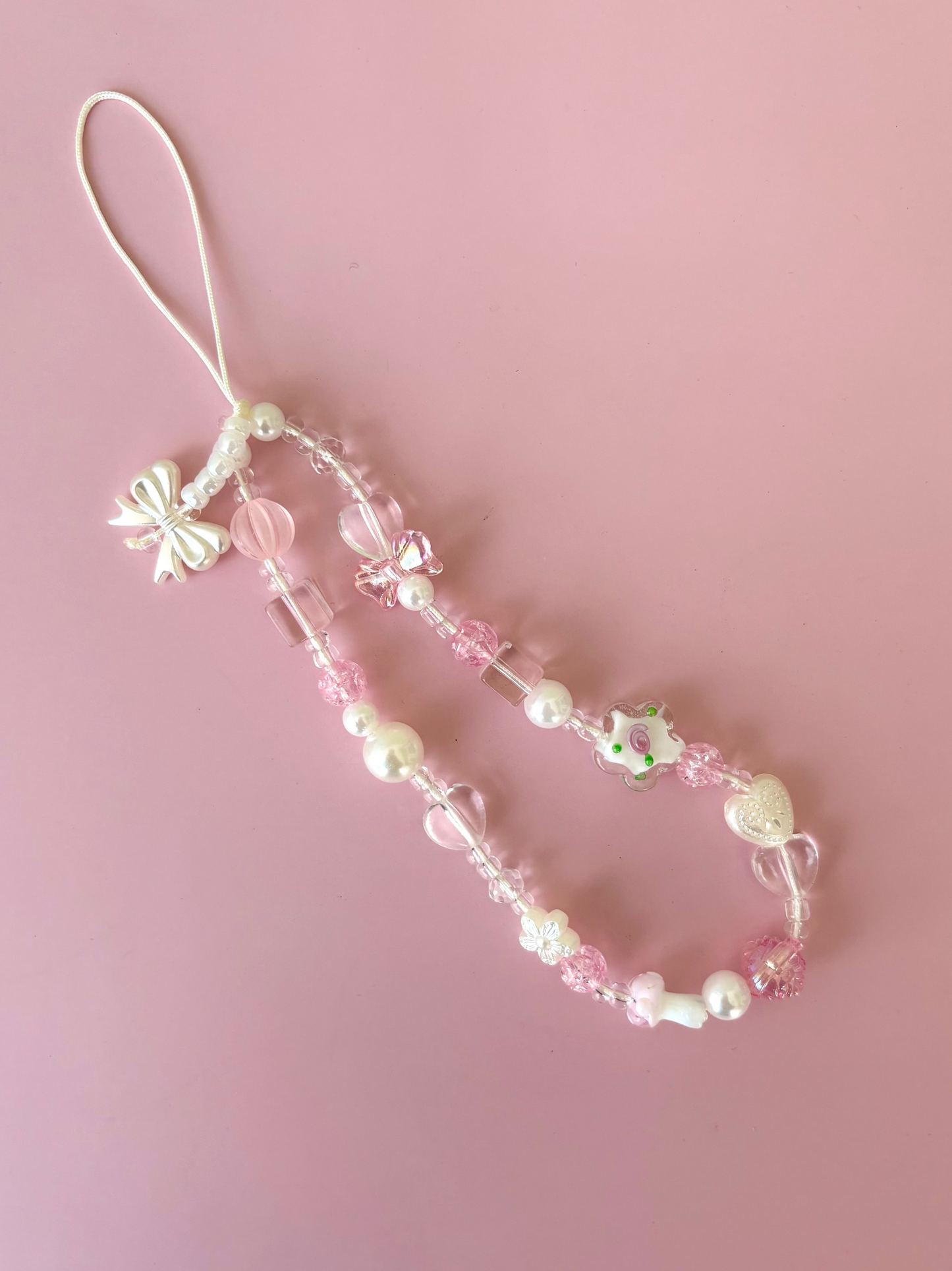 Bow Pink & White Phone Charm Key Chain