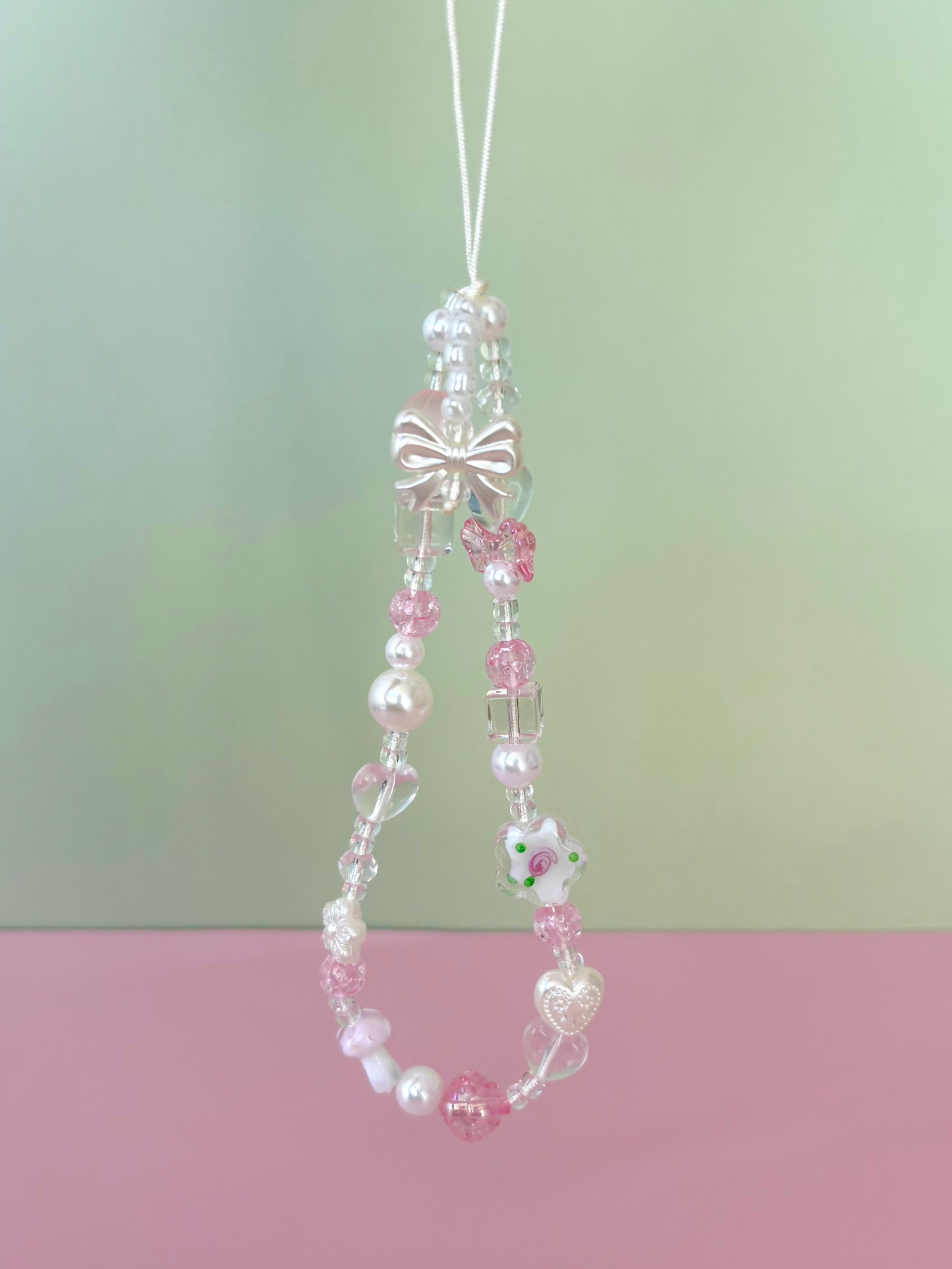 Bow Pink & White Phone Charm Key Chain