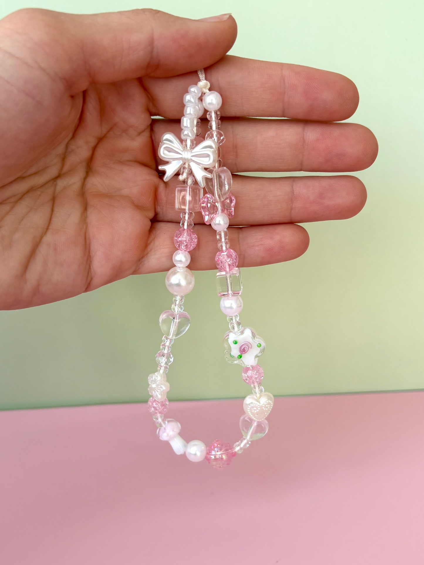 Bow Pink & White Phone Charm Key Chain